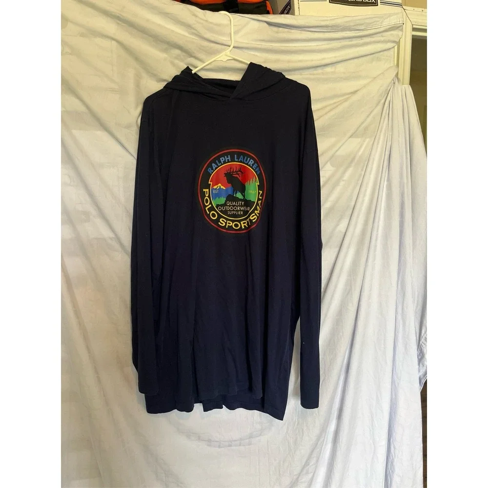 Polo Ralph Lauren Sportsman Logo Long Sleeve Hooded T-Shirt Navy Men's XLT